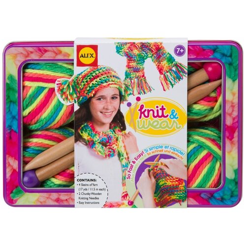 Набор для вязания спицами Разноцветные шарф и шапочка от 7 лет 182Т
