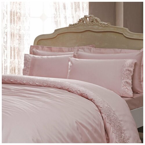 фото Постельное белье tivolyo home minoso хлопковый сатин пудра семейный