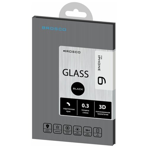 Защитное стекло для iPhone 6 Brosco 3D, изогнутое по форме дисплея, с черной рамкой
