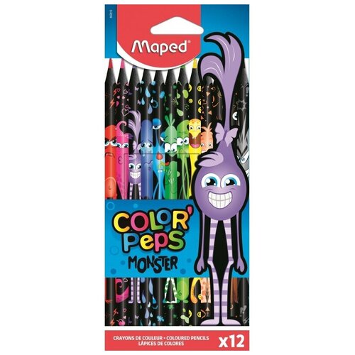 Карандаши цветные Maped Black Monster, 12 шт, пластиковые (862612) maped цветные карандаши 12 цветов maped color peps black monster пластиковые