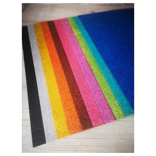 Фоамиран глиттерный 2,0мм Набор №2 размер 50х50см 10 цветов (10шт)