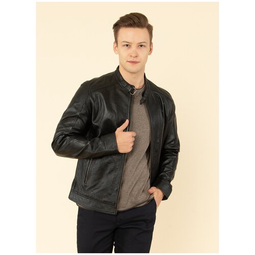 фото Кожаная куртка 256, каляев, размер 60, черный