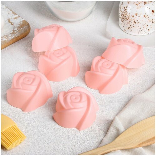 фото Набор силиконовых форм для выпечки "розочки" 7х7х3 (см), 6 шт. доляна