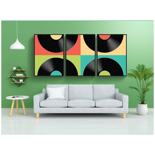 фото Набор модулных постеров для интерьера "виниловая пластинка, диски, музыка" 60x90 см. в тубусе, без рамки lotsprints