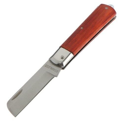 нож садовый 173 мм складной прямое лезвие деревянная рукоятка Нож универсальный складной деревянная рукоятка, прямое лезвие, нержавеющая сталь
