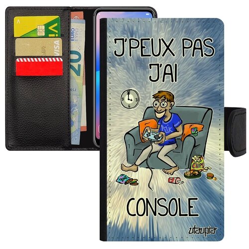 фото Защитный чехол-книжка на смартфон // iphone xs // "не могу - у меня приставка!" карикатура игра, utaupia, голубой