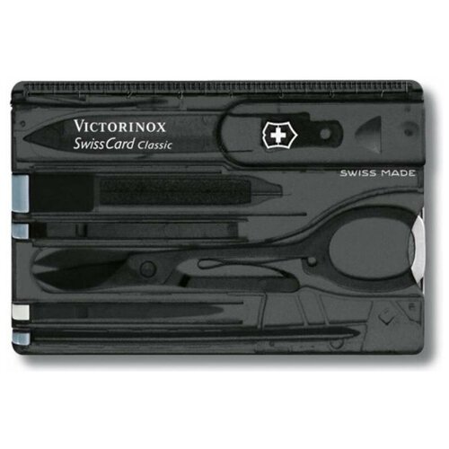 Швейцарская карточка VICTORINOX SwissCard Classic, 10 функций, полупрозрачный черный 0.7133. T3