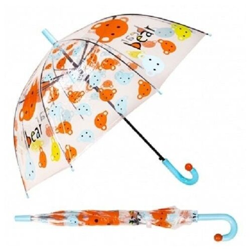 Зонт-трость NO NAME, механика, купол 50 см., прозрачный, оранжевый