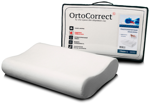 Ортопедическая подушка OrtoCorrect Classic L, 58 х 38 см, валики 10/12 см.