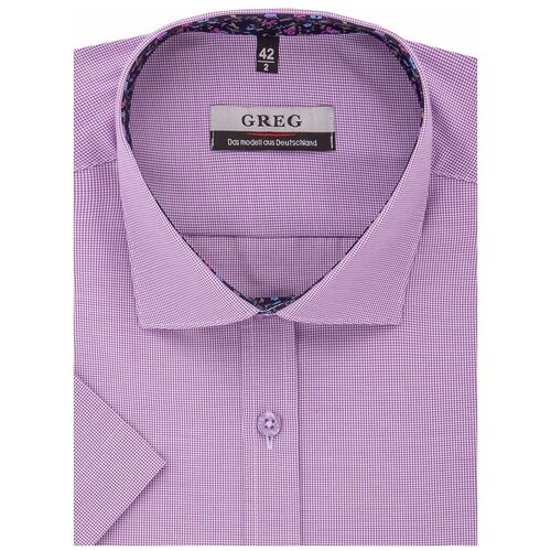фото Рубашка мужская короткий рукав greg 714/109/02/kzs/p/1, полуприталенный силуэт / regular fit, цвет сиреневый, рост 174-184, размер ворота 39