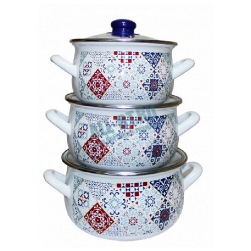 фото Interos набор эмалированных кастрюль 2,1 л, 3,1 л, 4,0 л марокко интерос