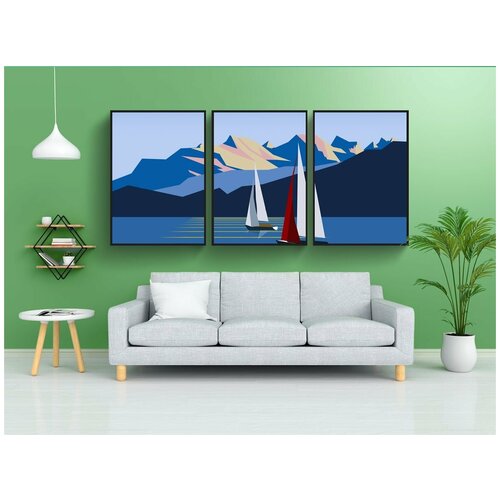фото Набор модулных постеров для интерьера "горы, парусники, норвегия" 60x90 см. в тубусе, без рамки lotsprints