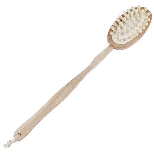Щетка для тела двойная с натур. щетиной и массажером на цельной деревянной ручке, 42см, 1 цвет 361-028