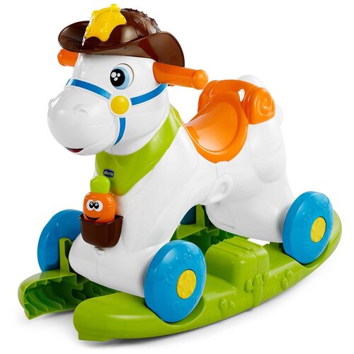 Каталка-качалка Chicco Baby Rodeo (79070), белый/зеленый/оранжевый/голубой качалки игрушки chicco игрушка каталка говорящая лошадка baby rodeo