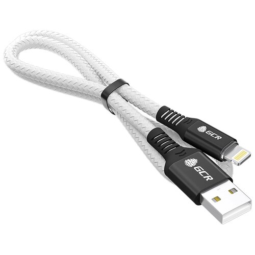 gcr кабель premium 1 3m typec угловой белый al case черный 28 24 awg gcr 54995 greenconnect gcr 54995 Кабель (GCR-IP19) PREMIUM 1.2m для iPhone, iPad, Air, AM/Lightning, MFI, белый нейлон, 28/24 AWG