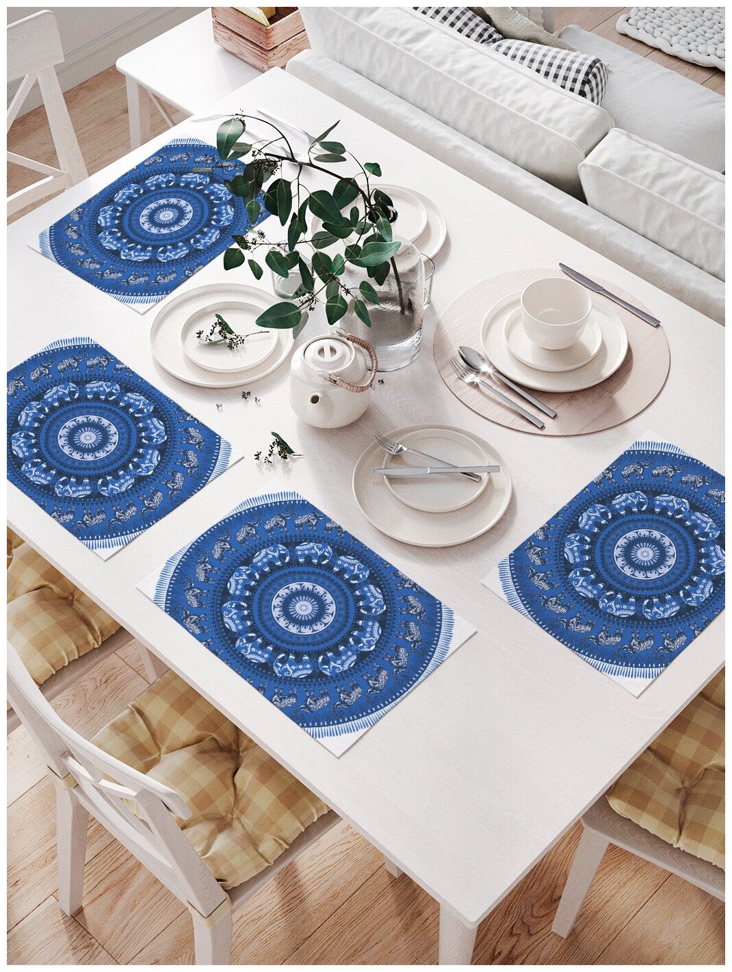 Комплект салфеток JoyArty "Синяя мандала" для сервировки стола (32х46 см, 4 шт.)
