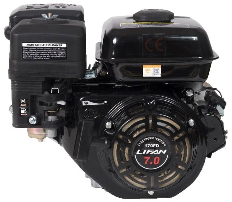 Двигатель бензиновый Lifan 170FD D19 7А (7л. с, 212куб. см, вал 19мм, ручной и электрический старт, катушка 7А)