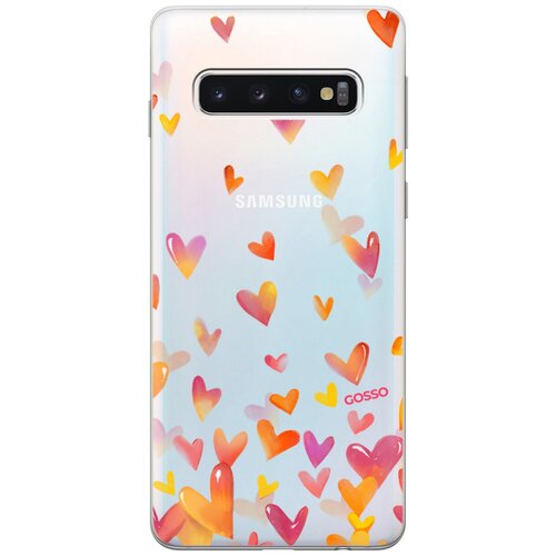 фото Ультратонкий силиконовый чехол-накладка transparent для samsung galaxy s10 с 3d принтом "flying hearts" gosso