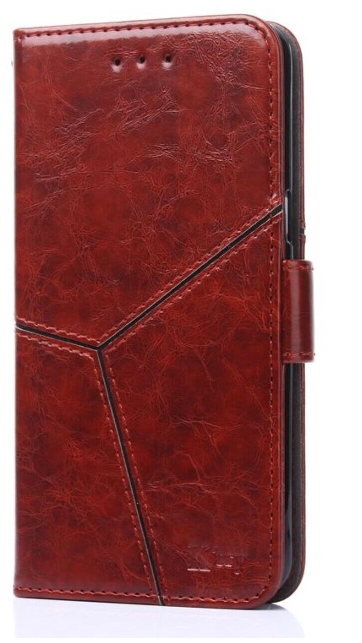 Чехол-книжка MyPads для Huawei Nova 3 прошитый по контуру с необычным геометрическим швом красный кирпичный