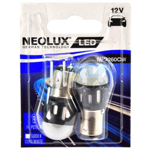 фото Лампа 12vx21/5w (bay15d) led cold white neolux 6000k 2шт комплект