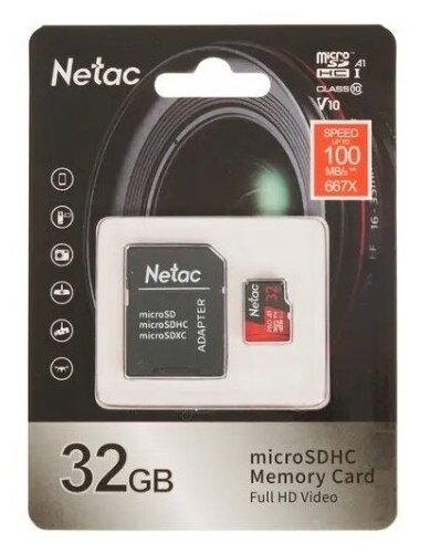 Карта памяти 32Gb MicroSD Netac P500 Extreme Pro + SD адаптер (NT02P500PRO-032G-R)