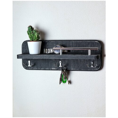 Полка настенная с крючками / Полка настенная / Ключница настенная деревянная / Вешалка для ключей / Ключница на стену из дерева