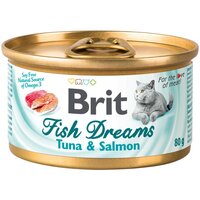 Консервы Brit Fish Dreams Tuna & Salmon корм для кошек с тунцом и лососем, упаковка 12*80г