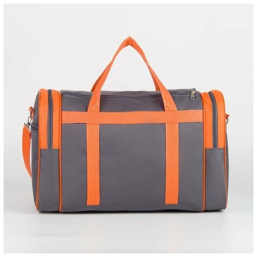 фото Сумка спортивная на молнии, 1 отдел, 3 наружных кармана, длинный ремень, цвет серый/оранжевый зфтс