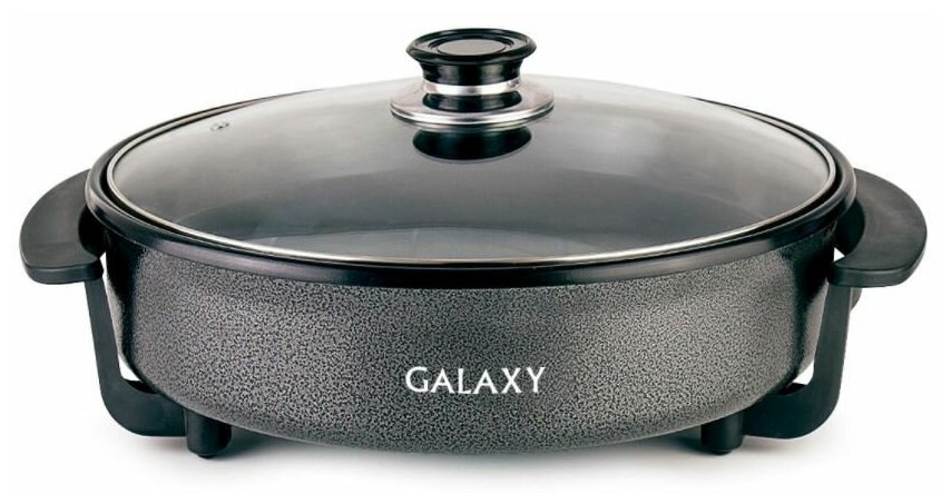 Электросковорода GALAXY LINE GL 2660, серая, 1700 Вт, 2,5 л, регулятор температуры, индикатор работы, крышка из жаропрочного стекла, жаропрочные ручки, антипригарное покрытие, длина шнура 1 м, книга рецептов, диаметр 32 см, глубина 4 см