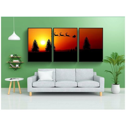 фото Набор модулных постеров для интерьера "заход солнца, пихта, ренн" 60x90 см. в тубусе, без рамки lotsprints