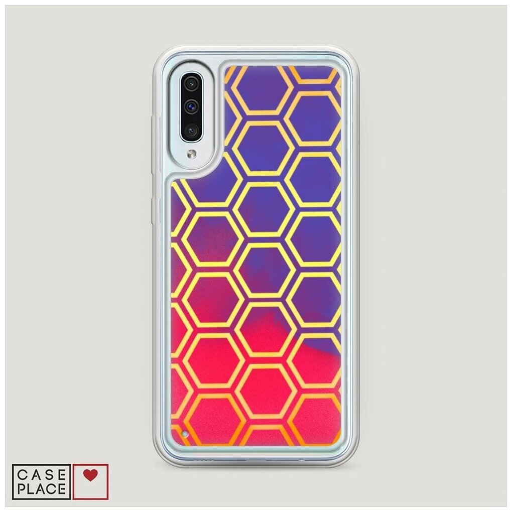 Жидкий неоновый чехол "Соты градиент рисунок" на Samsung Galaxy A50 / Самсунг Галакси А50