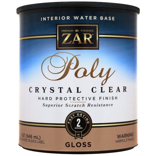 Лак ZAR Interior Water Base Poly Crystal Clear полиуретановый бесцветный, глянцевая, 1 кг, 0.95 л