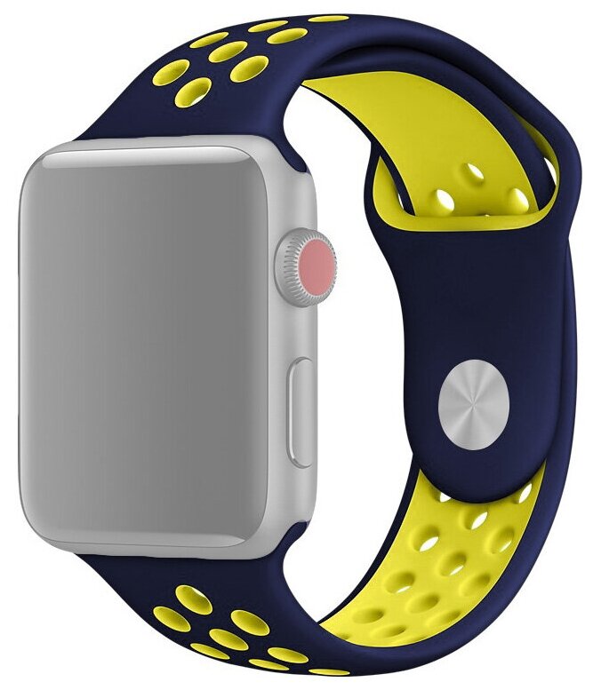 Ремешок на смарт часы Apple Watch (Эпл Вотч) 38/40/41 мм InnoZone Vent темно-синий/желтый, силиконовый, спортивный