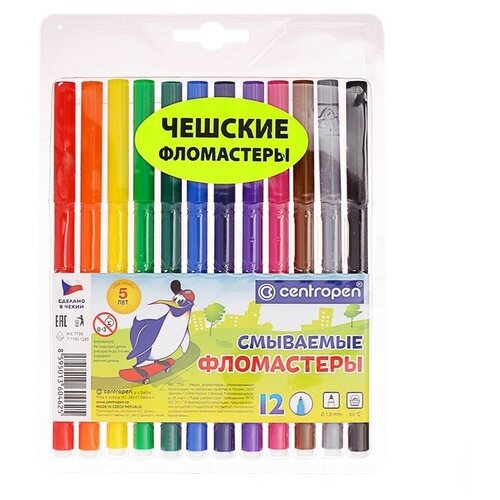 фломастеры centropen colour world washable 30 цветов арт 7790 30 85 Фломастеры 12 цветов Centropen 7790 Washable 1.8 мм , блистер, европодвес, линия 1.0 мм