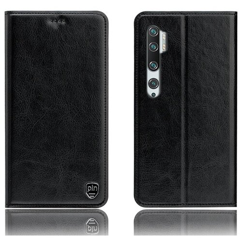 фото Чехол-книжка mypads premium для xiaomi mi note 10 / mi note 10 pro / mi cc9 pro из качественной натуральной мраморной кожи буйвола прошитый элегантной прострочкой черный с магнитной крышкой