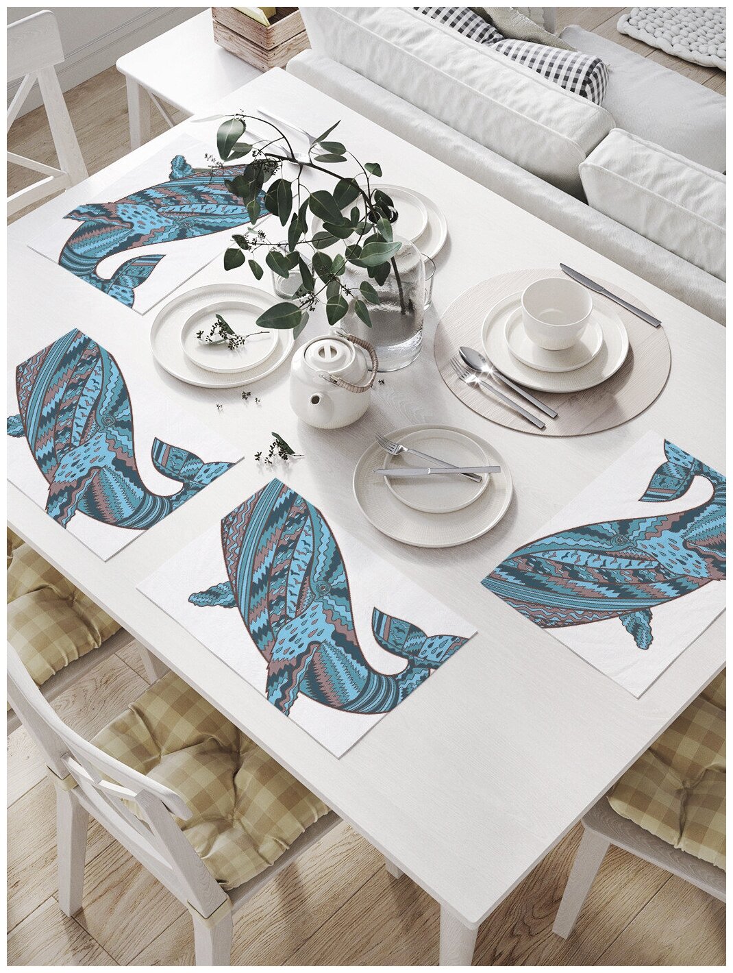 Комплект салфеток JoyArty "Цветной кит" для сервировки стола (32х46 см, 4 шт.)