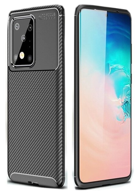Чехол панель-бампер MyPads для Samsung Galaxy S20 Ultra 5G из прочного силикона с матовой отделкой «под карбон» черная