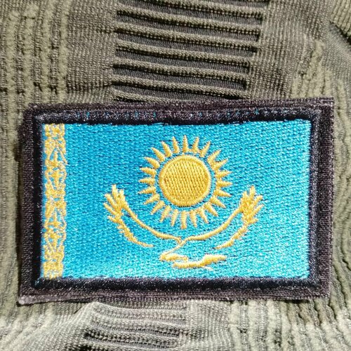 Нашивка-патч Флаг Казахстан вышитая на липучке 6х4 черный