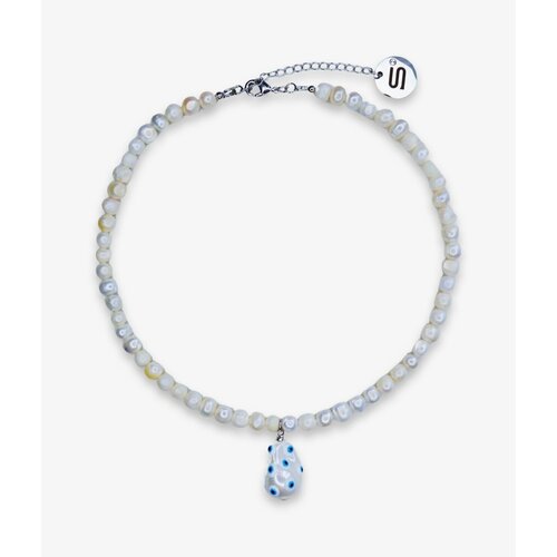 Колье 2SICK, жемчуг барочный, эмаль, длина 39 см, бежевый, синий, серебряный, белый