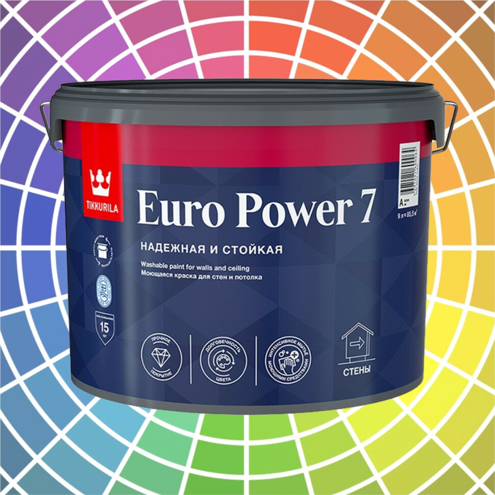 фото Краска Tikkurila Euro Power 7 для стен и потолков база А 9 л