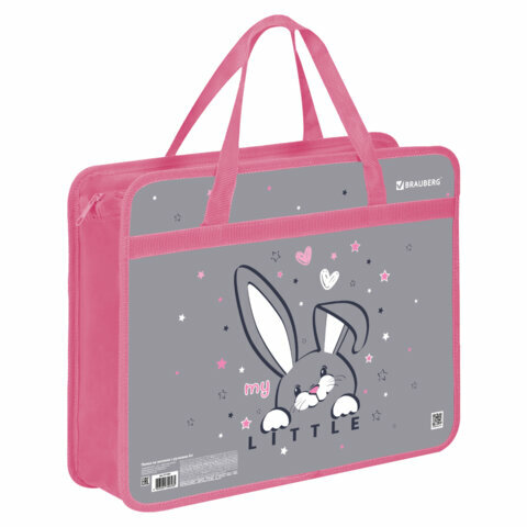 Папка на молнии с ручками Brauberg А4, 1 отделение, пластик, 80 мм, Curious bunny, 272164