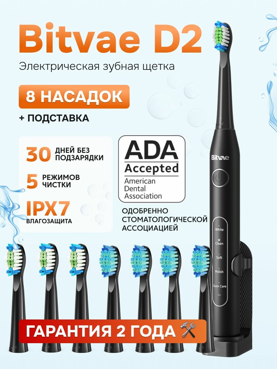 Электрическая зубная щетка Bitvae D2 Daily Toothbrush (D2) , GLOBAL, Black