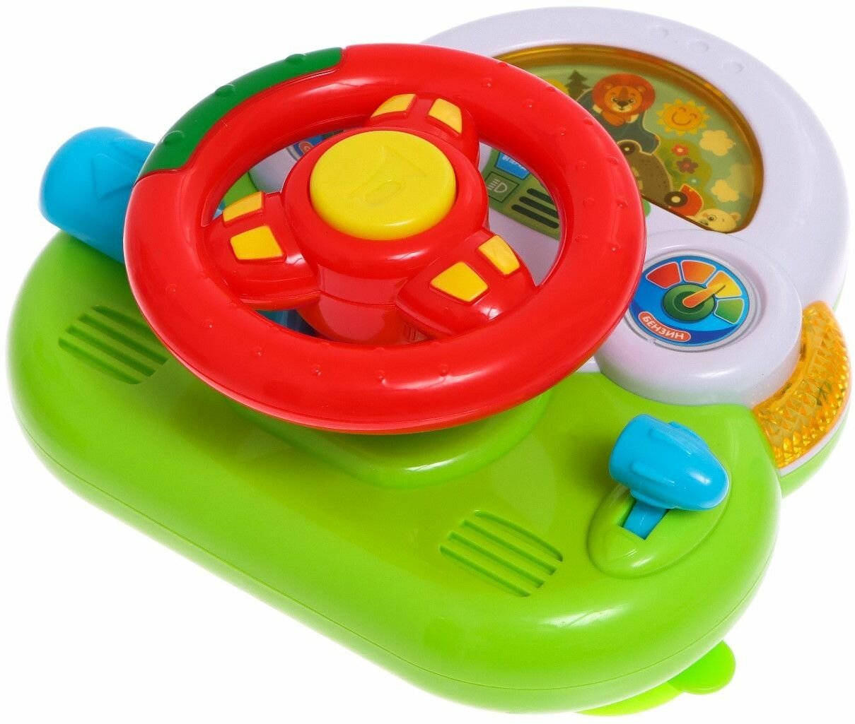Детский музыкальный руль "Весёлые животные", развивающая игра для малышей, игрушка на присосках, световые и звуковые эффекты, работает от батареек