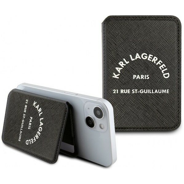 Karl Lagerfeld магнитный бумажник / картхолдер с подставкой Saffiano RSG logo Cardslot MagSafe, черный