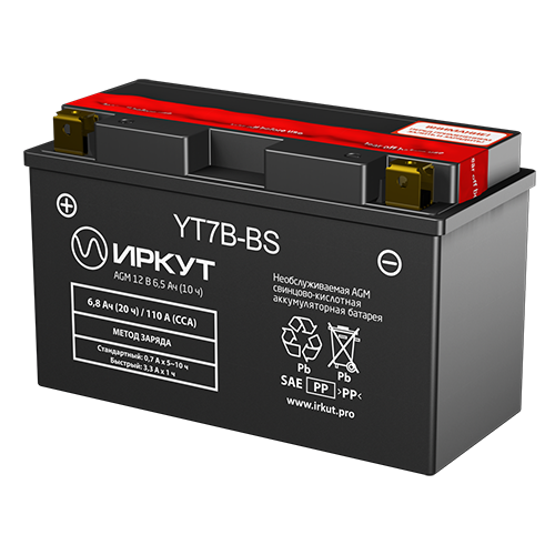 Аккумулятор иркут AGM 6.8 Ач прямая полярность YT7B-BS