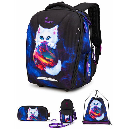 Ранец школьный для девочки для начальной школы, 14,7л, А4, с ортопедической спинкой, Grooc (Грук) + пенал + мешок для сменки + сумка-трансформер