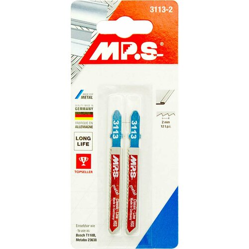 Пилки для лобзика MPS 755520мм HSS сталь цвет мет текстолит h3-6мм МРS 2 шт Германия T118B 1упак 3113-2 325₽