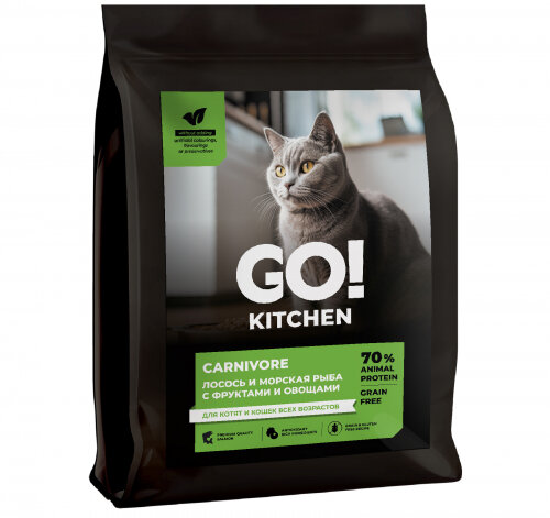 GO! Kitchen Carnivore Grain Free - Беззерновой корм для котят и кошек с чувствительным пищеварением, с лососем и морской рыбой