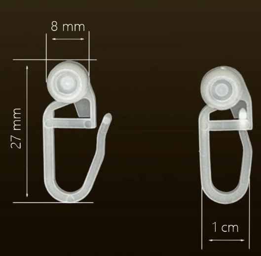 Крючки с малым колесом для штор , занавесок , тюля, потолочного карниза , шины , гардины с роликом (пластиковые ) роликовые с замком - комплект / набор / 100шт.