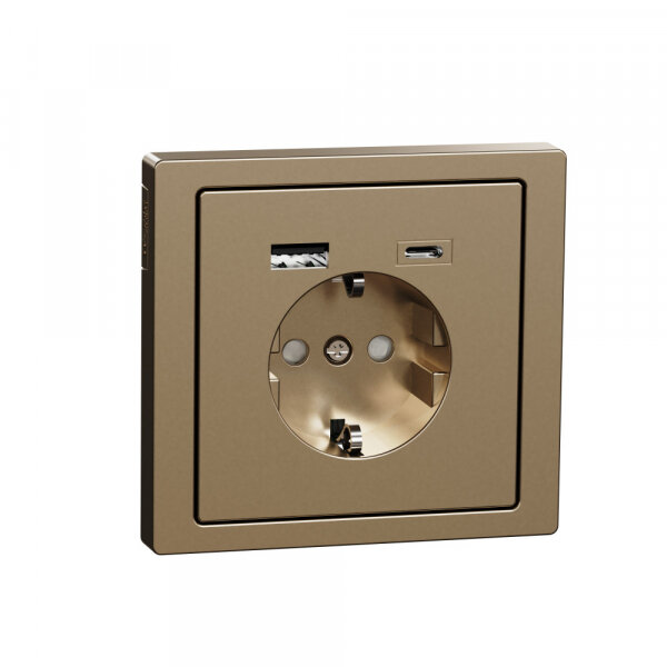 MTN2367-6051 SE MERTEN D-Life Шампань Розетка силовая 16 A с зарядкой USB A+C 3 A Schneider electric - фото №1